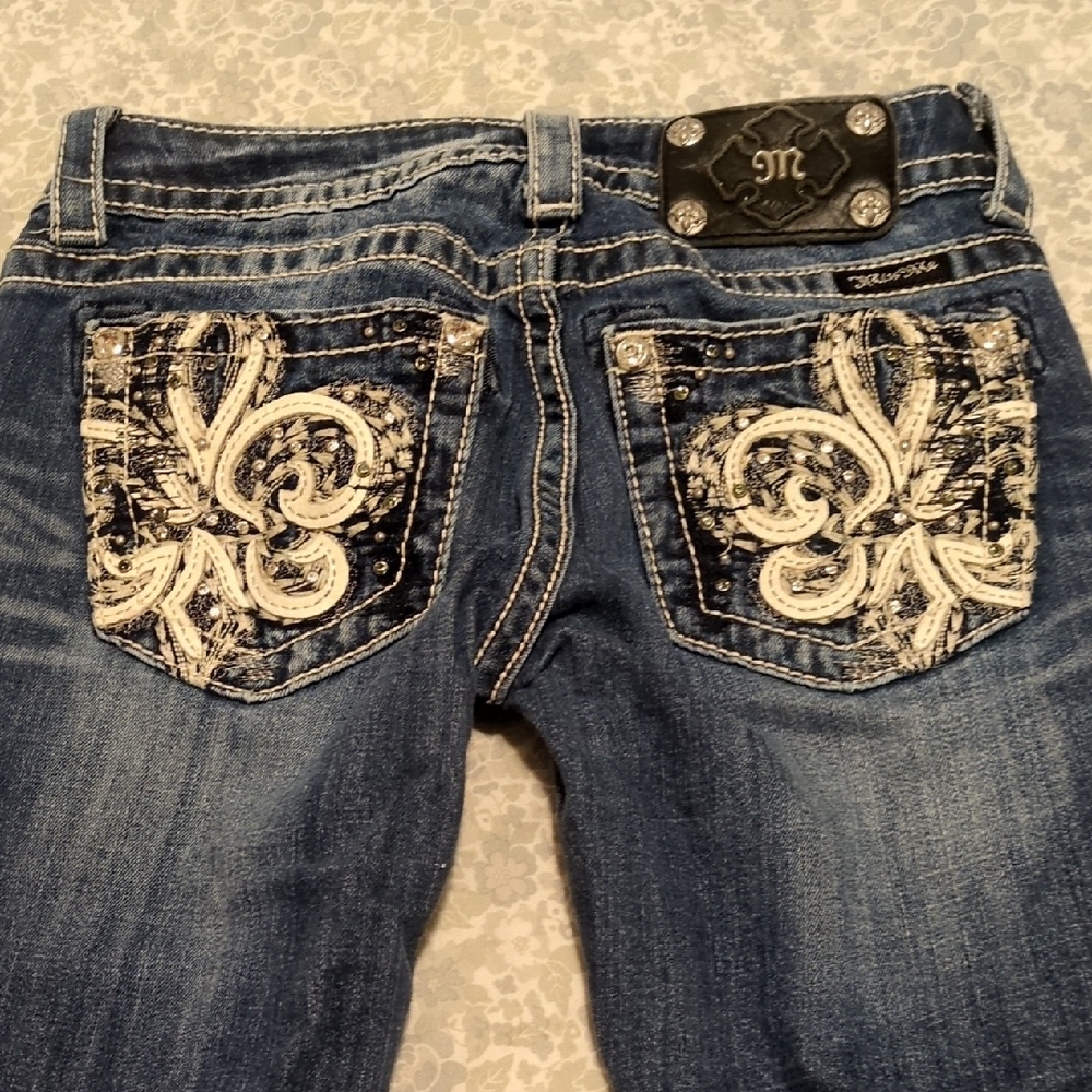 Miss Me Blue Jeans with White Embroidery